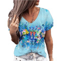 2021 wholesale summer women design high quality trending casual plus size xxl short sleeve v neck floral printed cotton t shirt